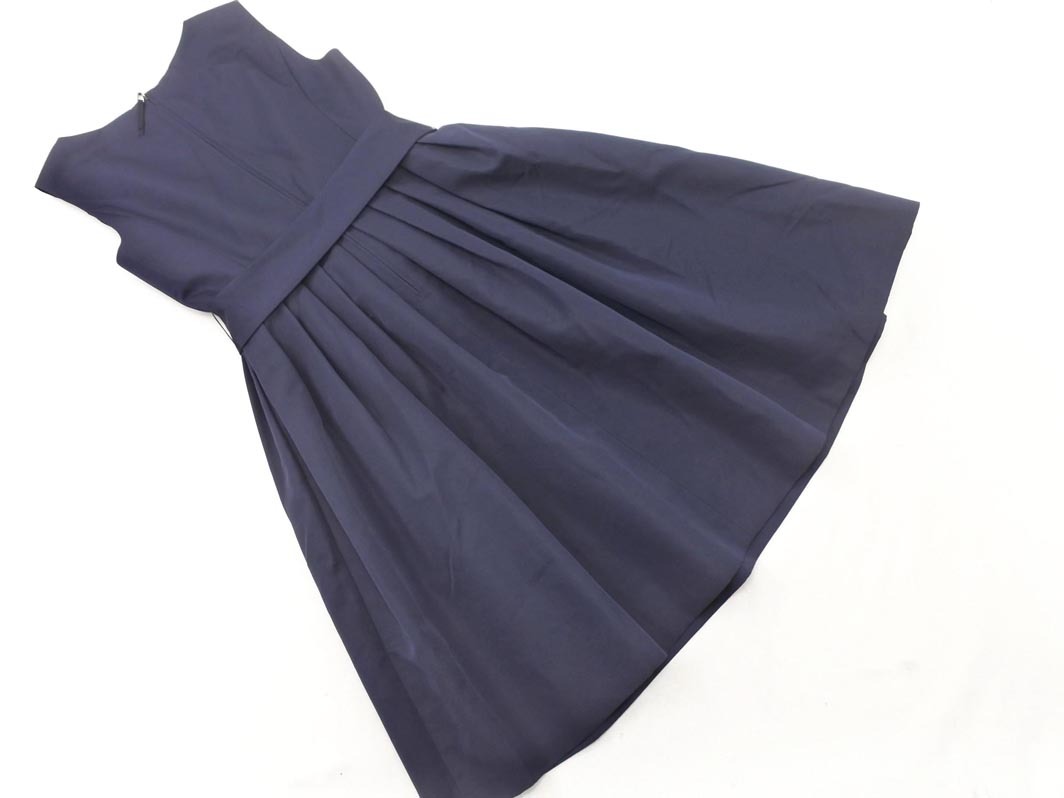 M PREMIER エムプルミエ リボンベルト付き タック ノースリーブ Aライン ワンピース size34/紺 ■◆ ☆ fga7 レディース_画像5