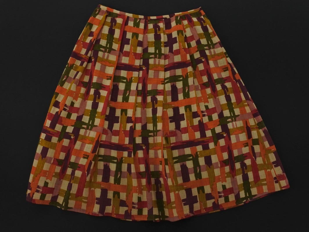 Jocomomola ホコモモラ 総柄 タック Aライン 台形 スカート size42/ベージュ ■■ ☆ fga9 レディースの画像4