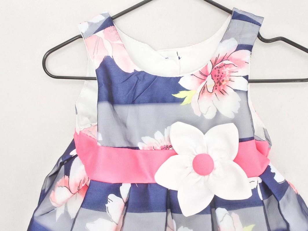 Jona Michelle ジョナミッシェル 花柄 ボーダー Aライン ワンピース size12M(80mくらい)/紺 ■◆ ☆ fga9_画像3