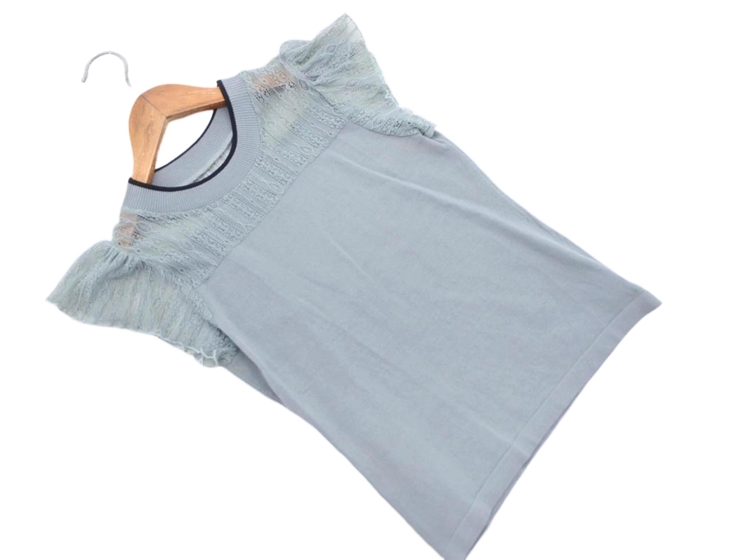 MISCH MASCH ミッシュマッシュ レース 切替 フレンチスリーブ カットソー sizeM/グレー ■◆ ☆ fga9 レディース_画像1