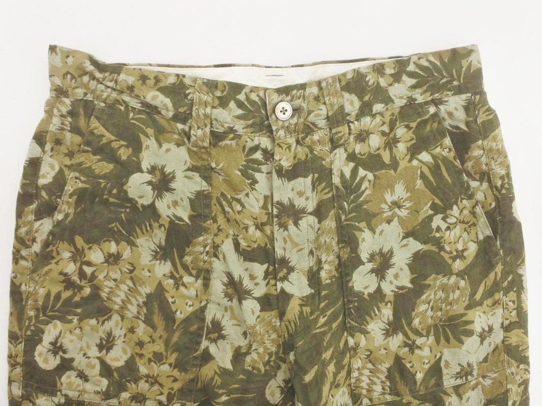 EDIFICE エディフィス リネン100% 花柄 ショート パンツ size42/カーキ ■◆ ☆ fgb5 メンズ