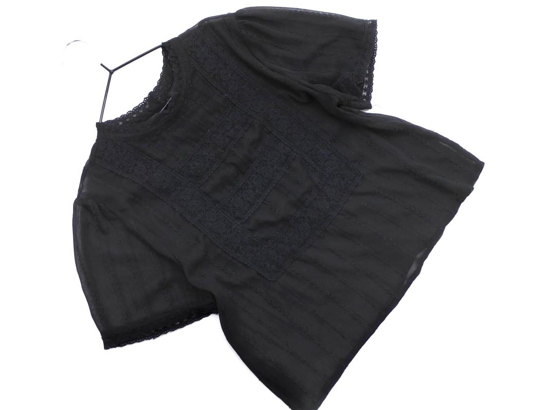 ネコポスOK Heather ヘザー シアー 総柄 ブラウス シャツ 黒 ■◆ ☆ fgb6 レディース_画像1