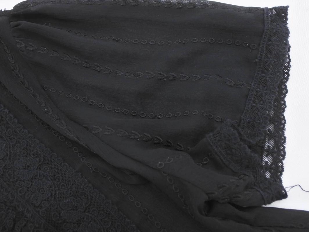 ネコポスOK Heather ヘザー シアー 総柄 ブラウス シャツ 黒 ■◆ ☆ fgb6 レディース_画像3