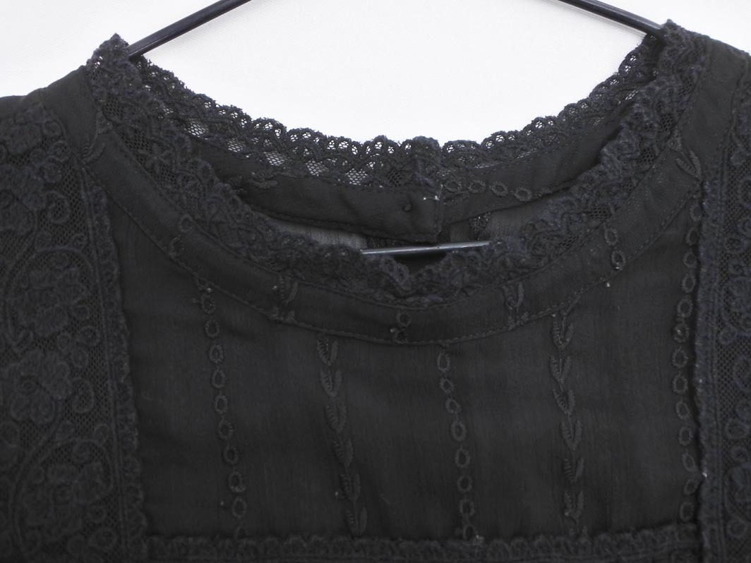 ネコポスOK Heather ヘザー シアー 総柄 ブラウス シャツ 黒 ■◆ ☆ fgb6 レディース_画像4