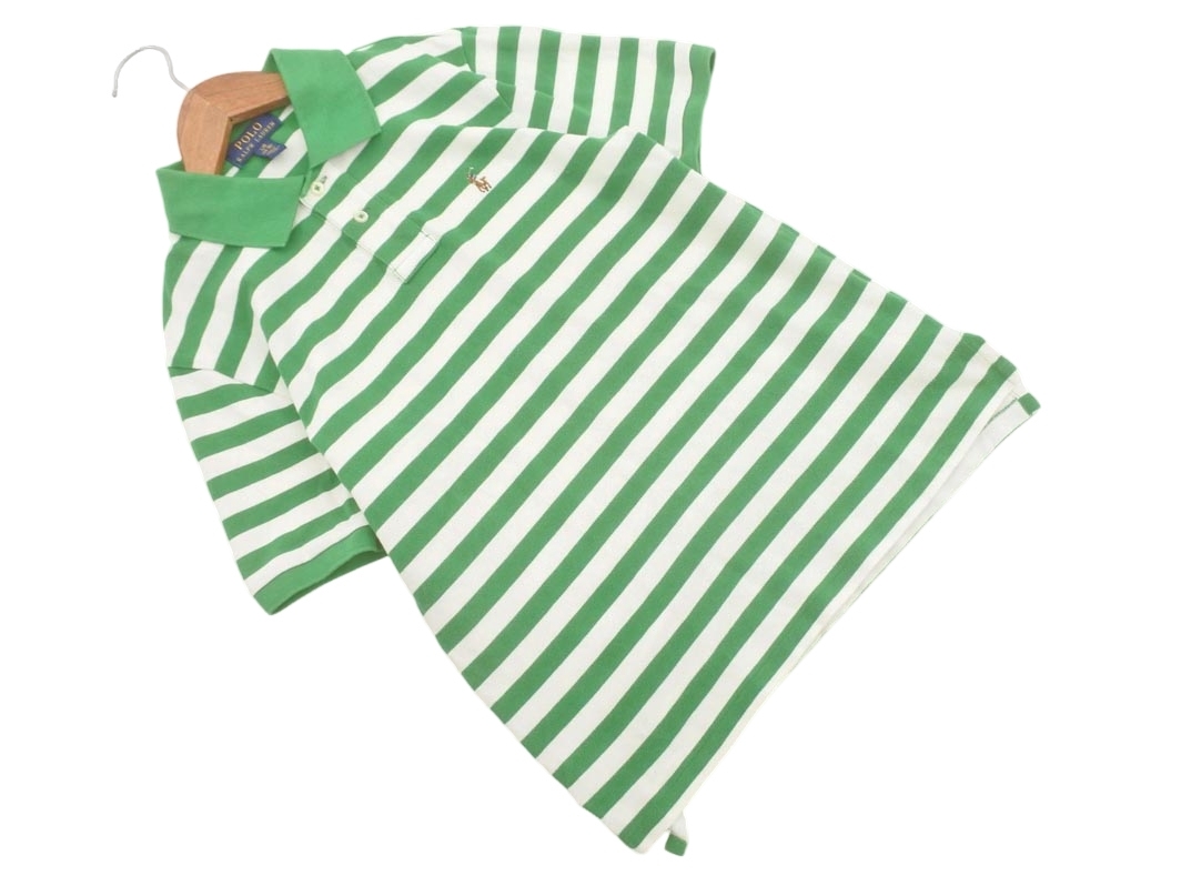 POLO RALPH LAUREN ポロ ラルフローレン カノコ ボーダー ポロシャツ size14-16（160ｃｍ）/白ｘ緑 ■◆ ☆ fgb5 子供服