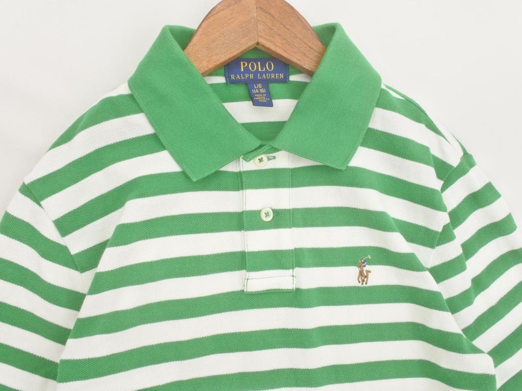 POLO RALPH LAUREN ポロ ラルフローレン カノコ ボーダー ポロシャツ size14-16（160ｃｍ）/白ｘ緑 ■◆ ☆ fgb5 子供服