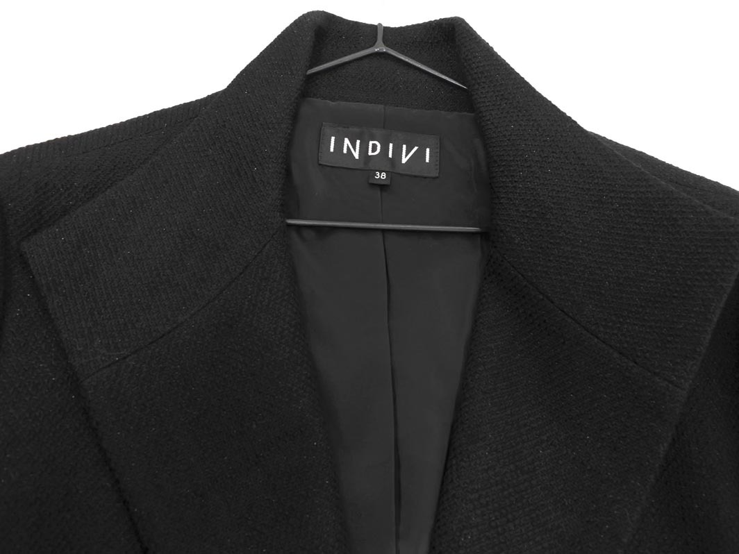 INDIVI インディヴィ ツイード テーラード ジャケット size38/黒 ■◇ ☆ fgb6 レディース