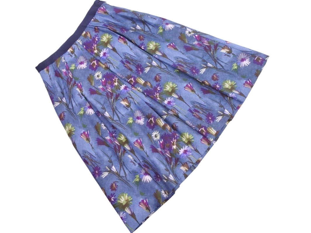 PAUL STUART paul (pole) Stuart шелк 100% цветочный принт flair юбка size6/ темно-синий #* * fgc3 женский 