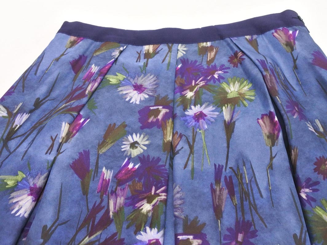 PAUL STUART paul (pole) Stuart шелк 100% цветочный принт flair юбка size6/ темно-синий #* * fgc3 женский 