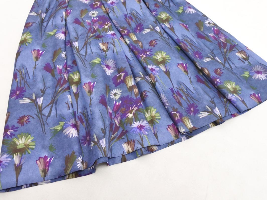 PAUL STUART paul (pole) Stuart шелк 100% цветочный принт flair юбка size6/ темно-синий #* * fgc3 женский 