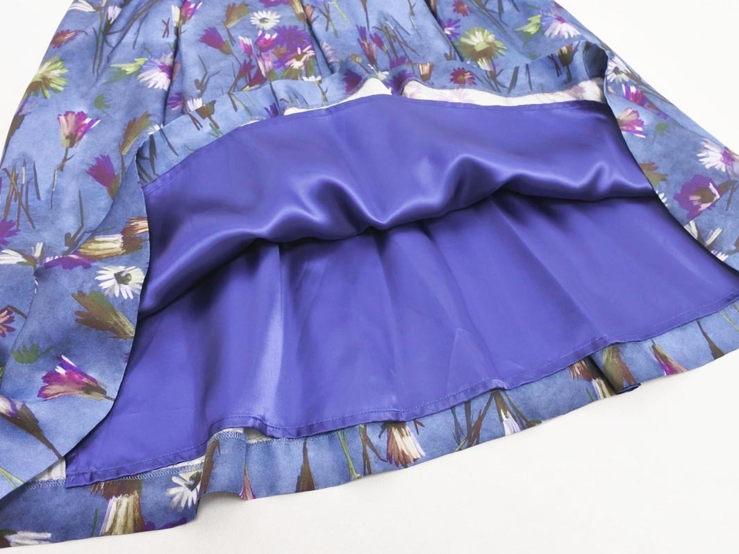 PAUL STUART paul (pole) Stuart шелк 100% цветочный принт flair юбка size6/ темно-синий #* * fgc3 женский 