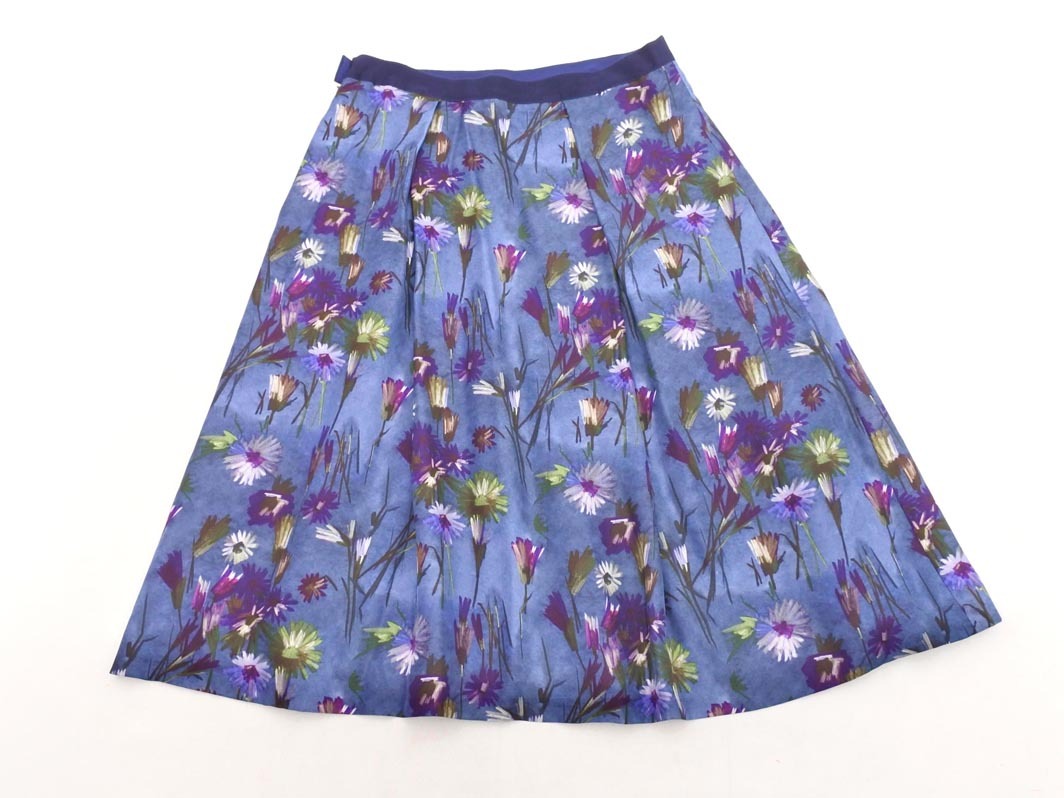 PAUL STUART paul (pole) Stuart шелк 100% цветочный принт flair юбка size6/ темно-синий #* * fgc3 женский 