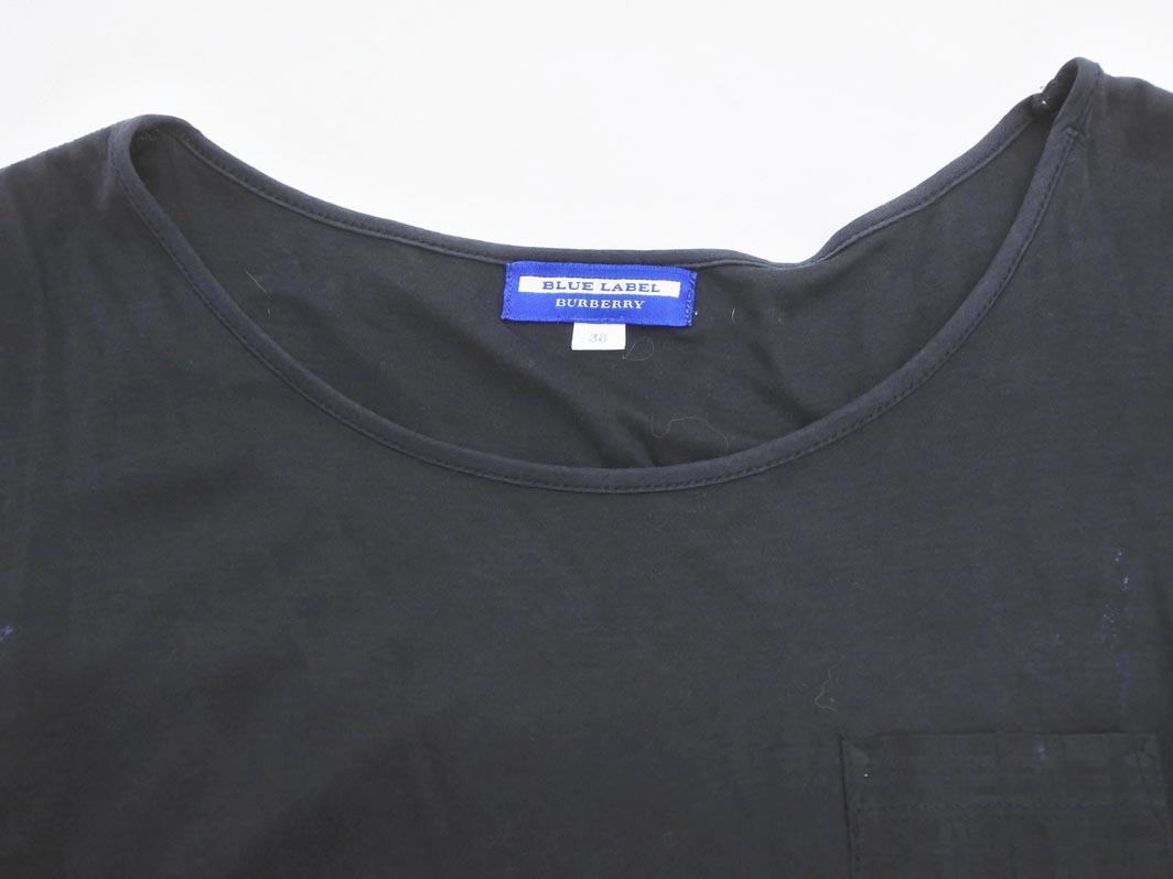 ネコポスOK BURBERRY BLUE LABEL バーバリーブルーレーベル シアー チェック 切替 カットソー size38/黒 ■◆ ☆ fgc3 レディース