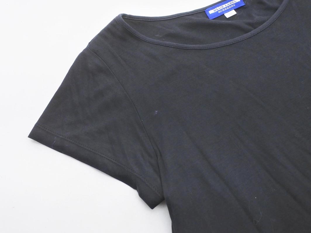 ネコポスOK BURBERRY BLUE LABEL バーバリーブルーレーベル シアー チェック 切替 カットソー size38/黒 ■◆ ☆ fgc3 レディース