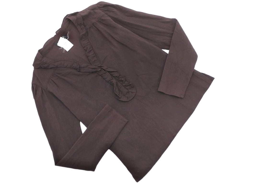 ネコポスOK agnes b アニエスベー フリル ブラウス シャツ size36/茶 ■◇ ☆ fgc3 レディース_画像1