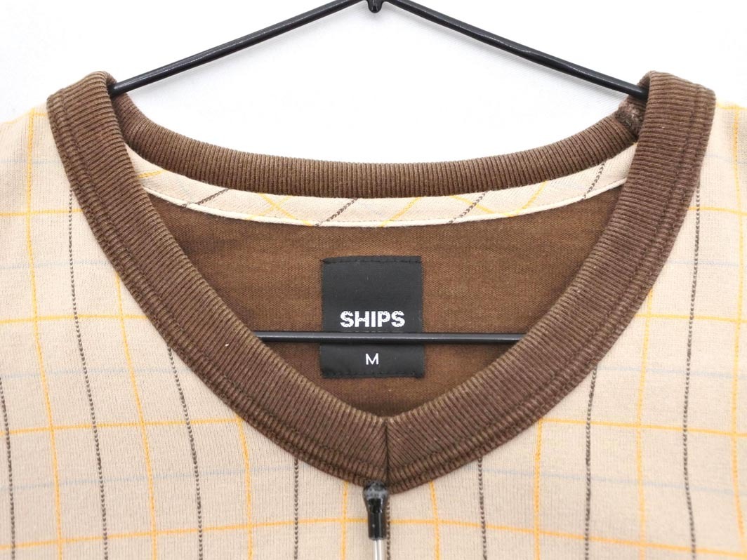 SHIPS シップス 切替 プルオーバー カットソー sizeM/ベージュｘ茶 ■◇ ☆ fgc5 メンズ