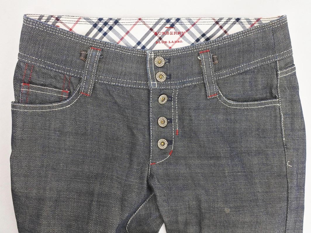 BURBERRY バーバリー BLUE LABEL ブルーレーベル ボタンフライ クロップド デニムパンツ size24/濃紺 ■◇ ☆ fgc4 レディース