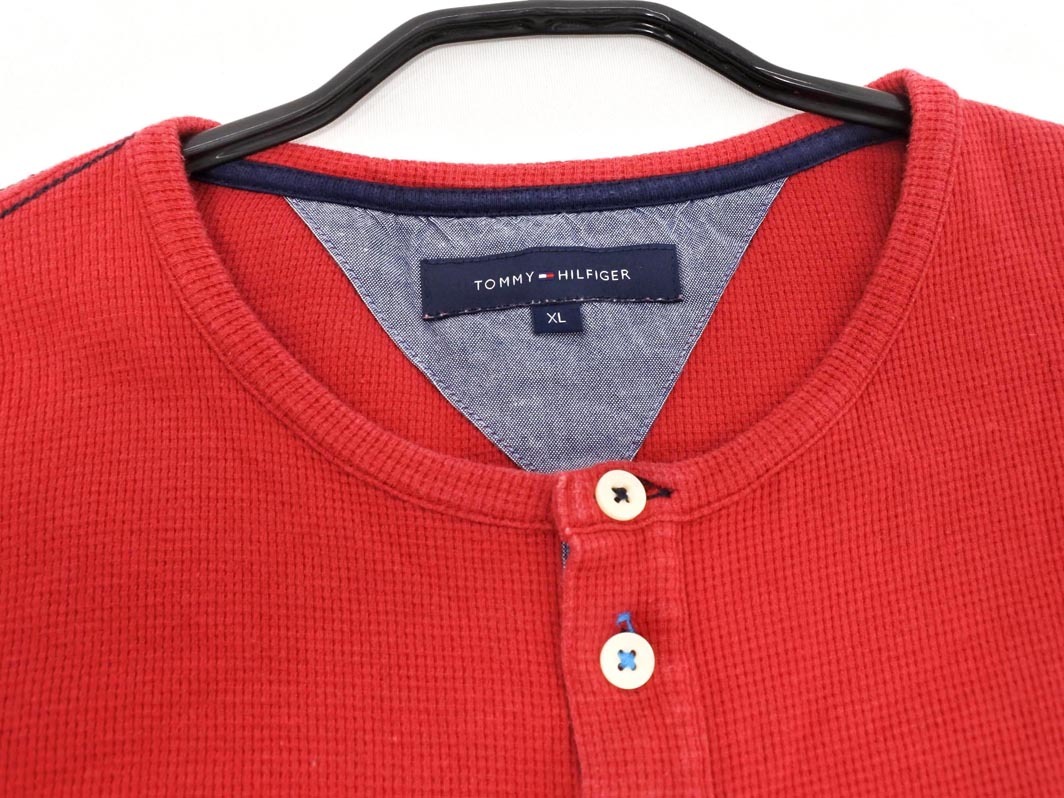 TOMMY HILFIGER トミーヒルフィガー ワッフル ハーフボタン カットソー sizeXL/赤 ■◇ ☆ fgc4 メンズ_画像2