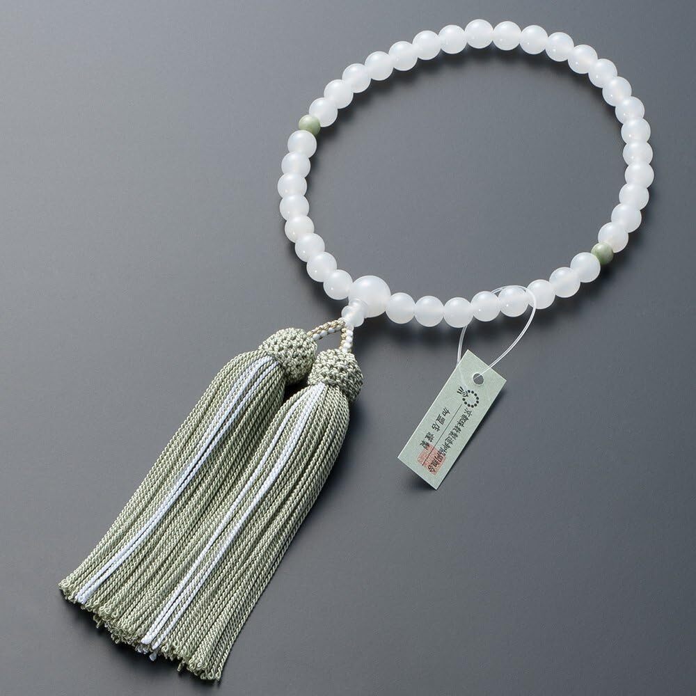 京念珠　数珠　女性用　白オニキス（7mm玉）　2天独山玉　正絹頭付房　数珠袋付　略式数珠_画像2