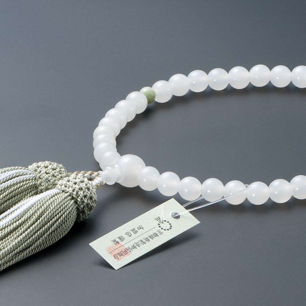 京念珠　数珠　女性用　白オニキス（7mm玉）　2天独山玉　正絹頭付房　数珠袋付　略式数珠_画像4