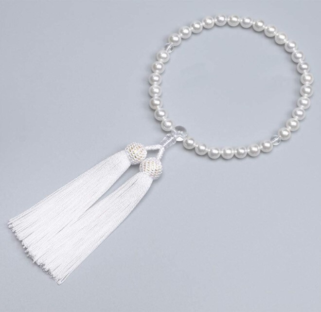 女性用 数珠 貝パール 念珠 数珠袋付 略式数珠_画像2