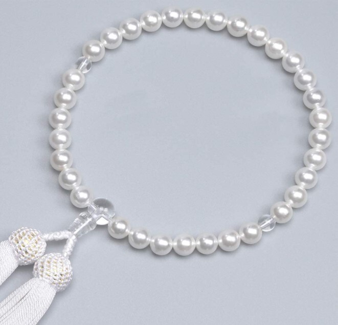 女性用 数珠 貝パール 念珠 数珠袋付 略式数珠_画像3