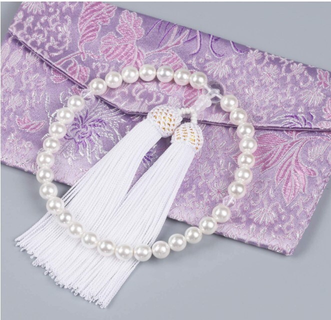 女性用 数珠 貝パール 念珠 数珠袋付 略式数珠_画像6