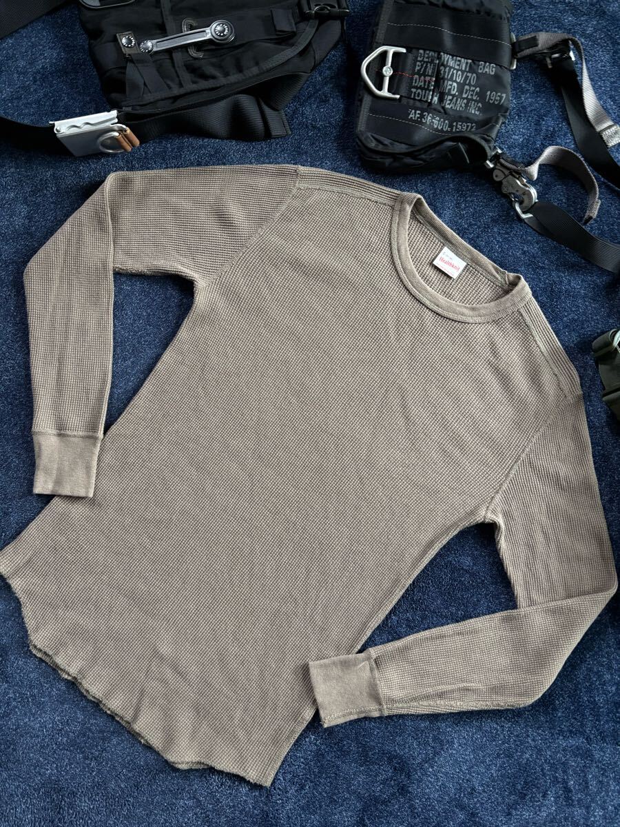 超美品 Healthknit ヘルスニット クルーネック ヘビーウエイト ワッフルサーマル素材 袖リブ仕様 ミリタリー 長袖シャツ sizeS(34-36)_画像5