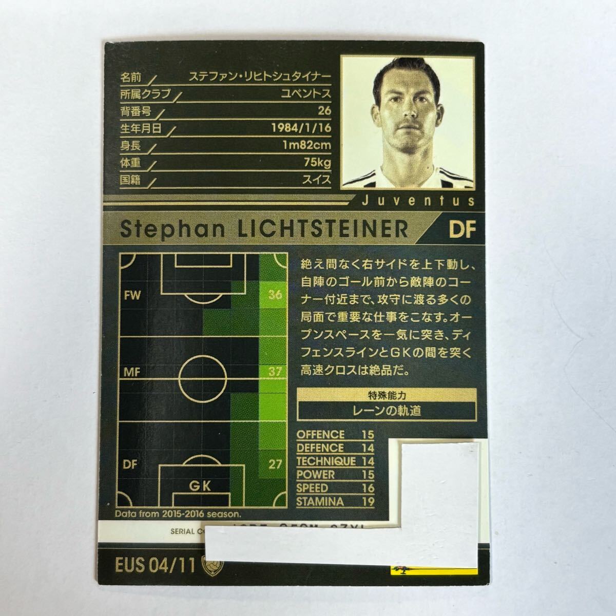 ?Panini WCCF 2015-2016 EUS ステファン?リヒトシュタイナー Stephan Lichtsteiner Juventus ?四點(diǎn)落札で普通郵便送料無(wú)料?