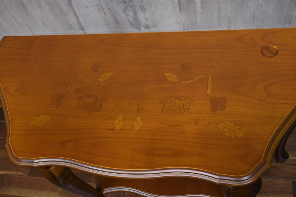 EFK87 イタリア製 象嵌細工 猫脚 コンソールテーブル 彫刻/レリーフ 飾台 EFK87 イタリア製 象嵌細工 猫脚 コンソールテーブル 彫刻