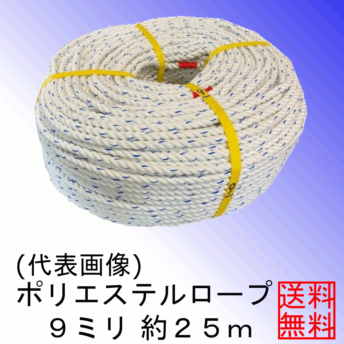 ＜送料無料＞ポリエステルロープ９ミリ約２５ｍ