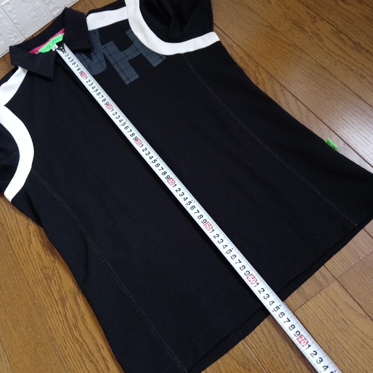 2080【中古】VIVA HEART GOLF　ビバハートゴルフ　ゴルフウェア　半袖ポロシャツ　レディースサイズ　M（48）黒/白_画像4