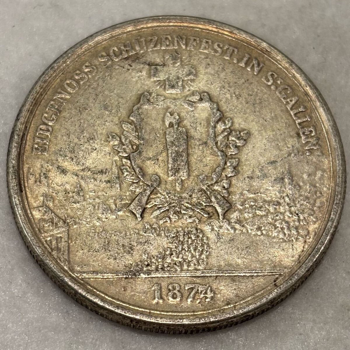 外貨 旧硬貨 外国 まとめ アメリカ イタリア フランス シンガポール スイス他 コイン 1874年 銀貨 海外銀幣 スイス連邦射撃祭 ザンクトガレン