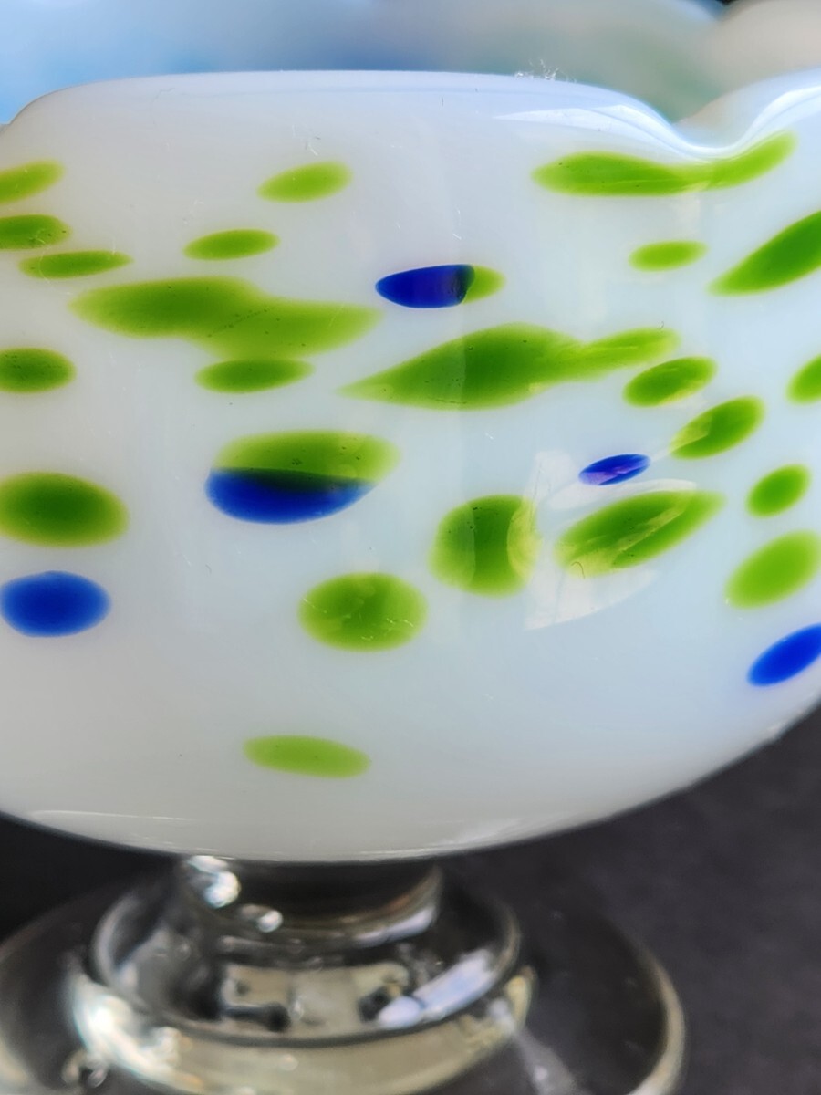 和ガラス 超稀少 明治大正ガラス 輪花縁乳白色青縁色3色