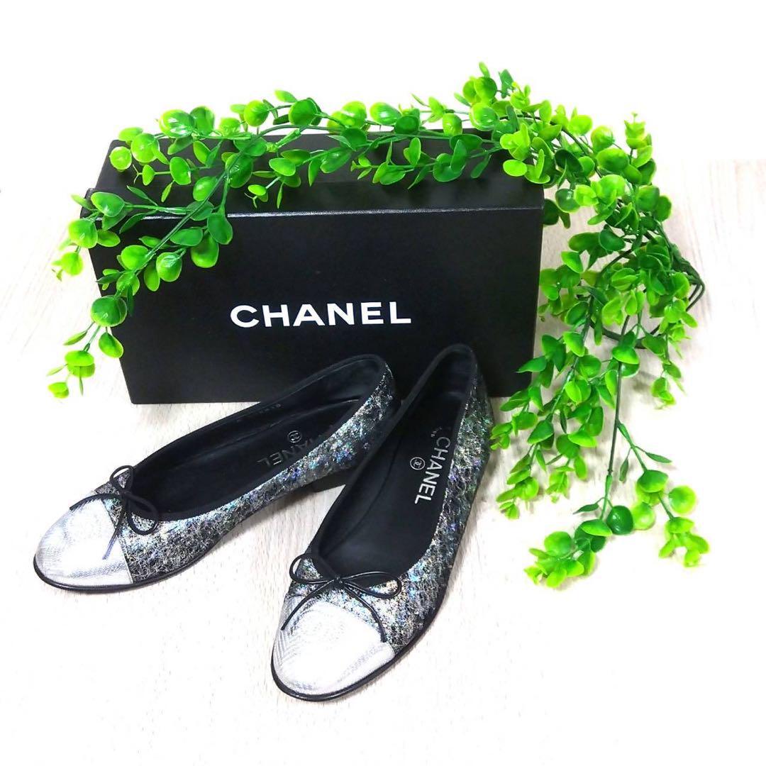 【XXX】CHANEL 黒 リボン付きフラットシューズ バレエシューズ 1円から ラグジュアリー CHANEL フラットシューズ バレエ