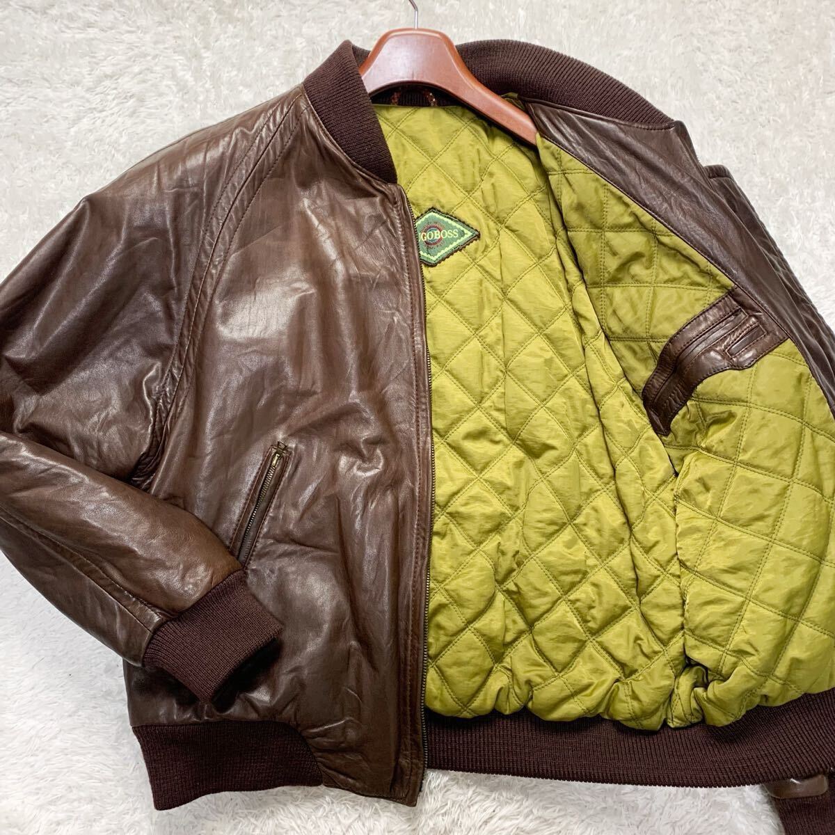 ジャケット・アウター hugo boss ma-1 美品/2XL相当○HUGO BOSS ヒューゴボス レザージャケット MA-1