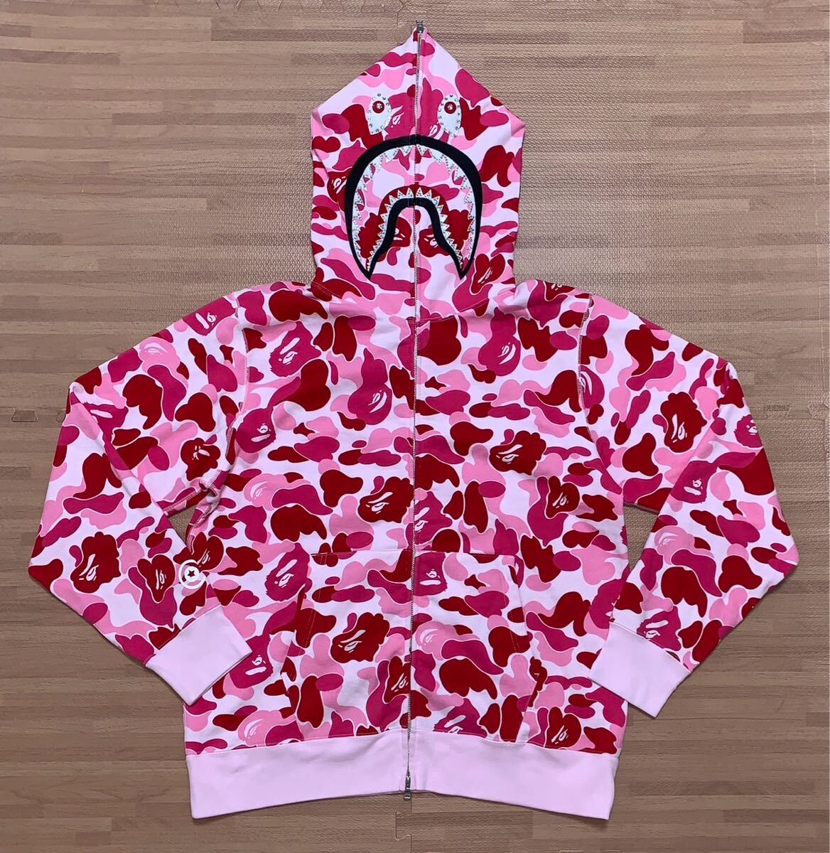 激レア APE abc pink シャークパーカー M パーカー kaws 激レア APE abc pink シャークパーカー XL ラインストーン
