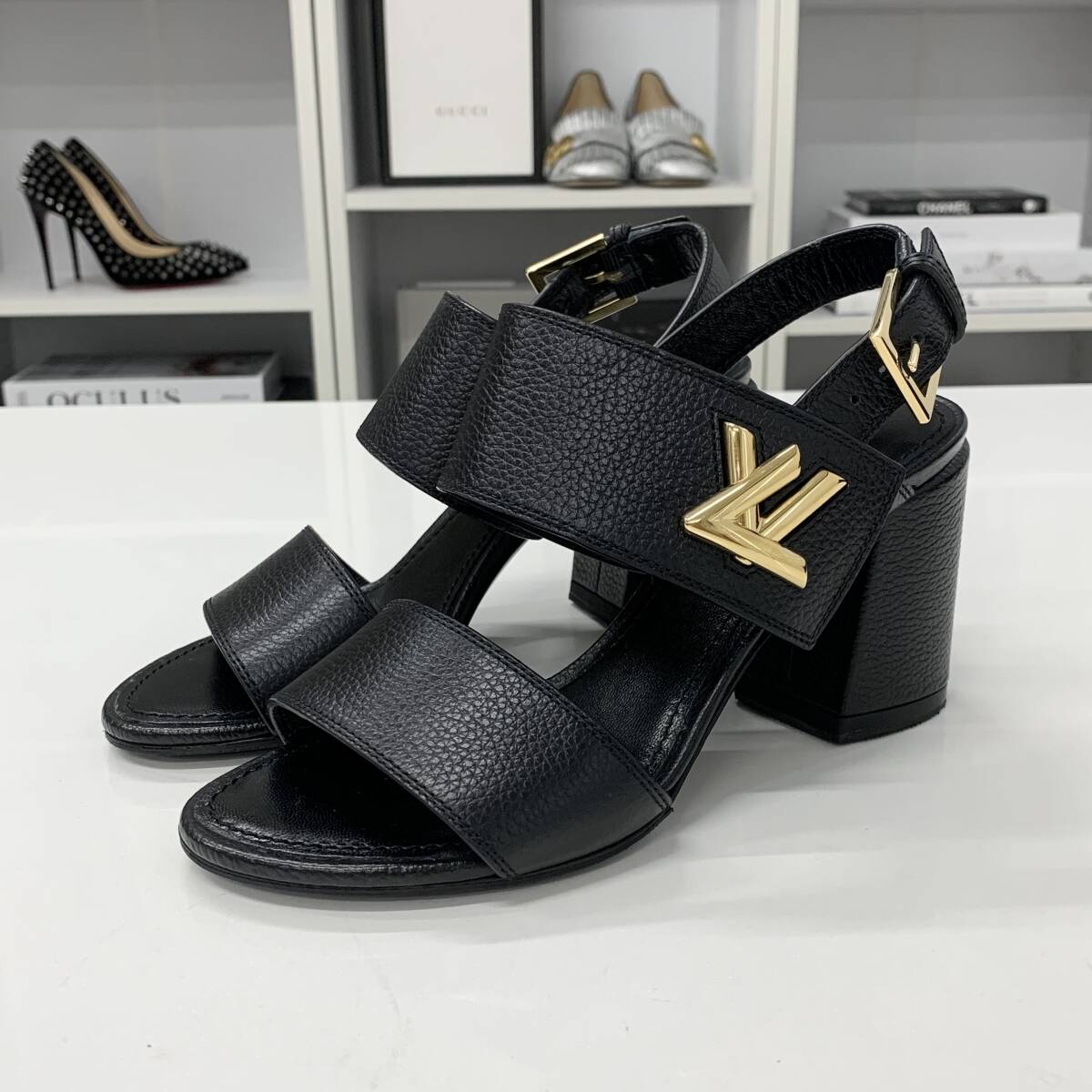 Louis Vuitton◆シルエットサンダル メッシュレザーストラップ M12584 ヴィトン ホライズンライン レザー LV金具 ストラップ