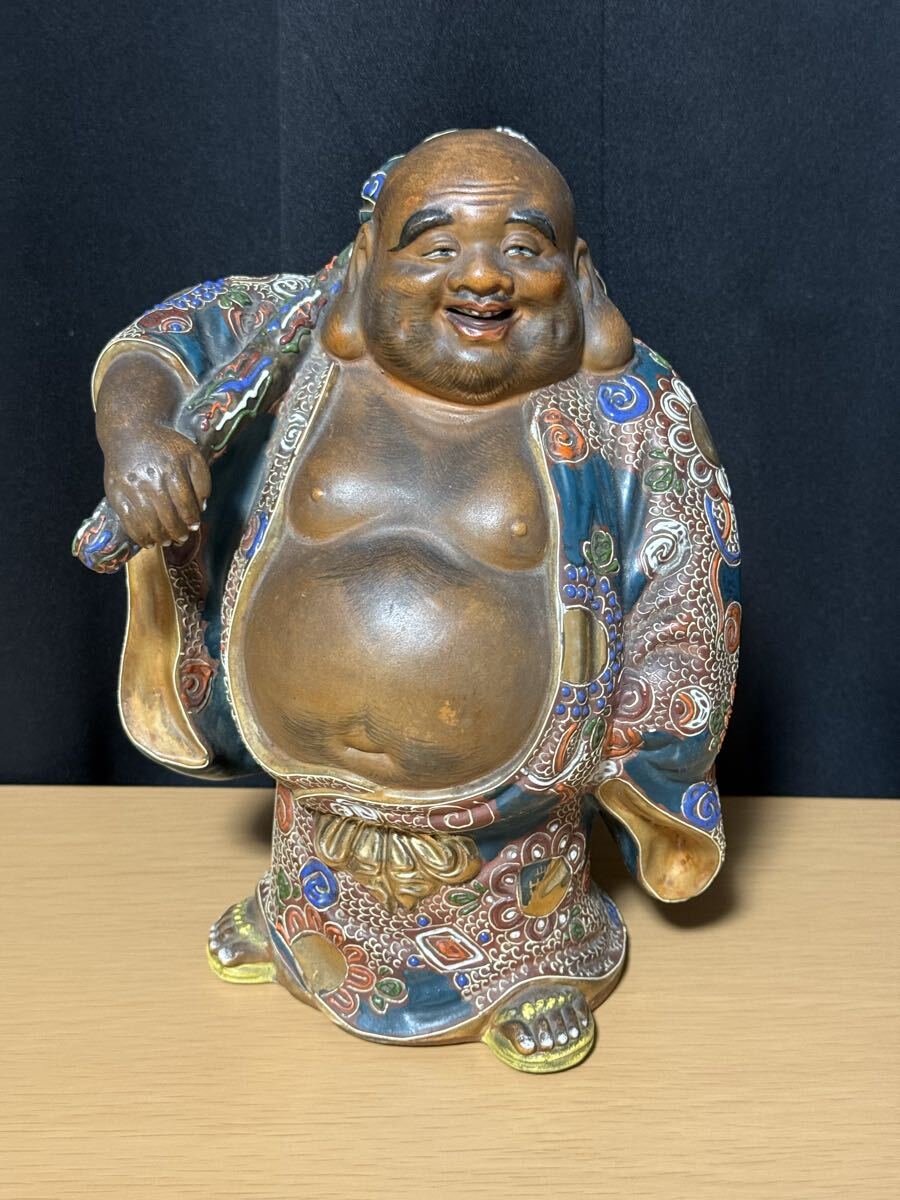 九谷焼 色絵金彩布袋置物 Bibian 比比昂- 【送料込み】九谷焼色絵金彩布袋布袋尊高さ約