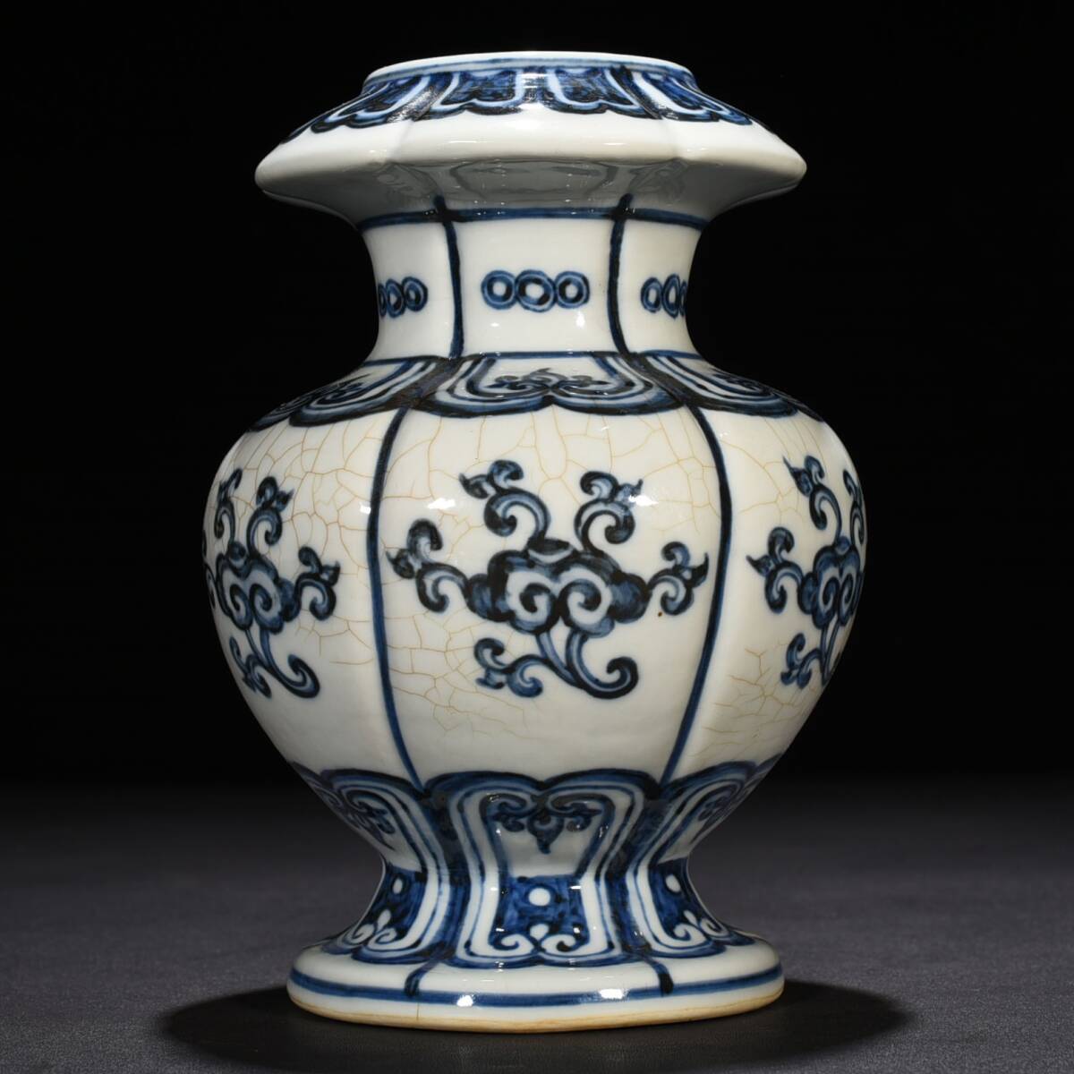 明時代 宣徳年製 青花 霊芝紋 ザクロ尊 高さ20 cm