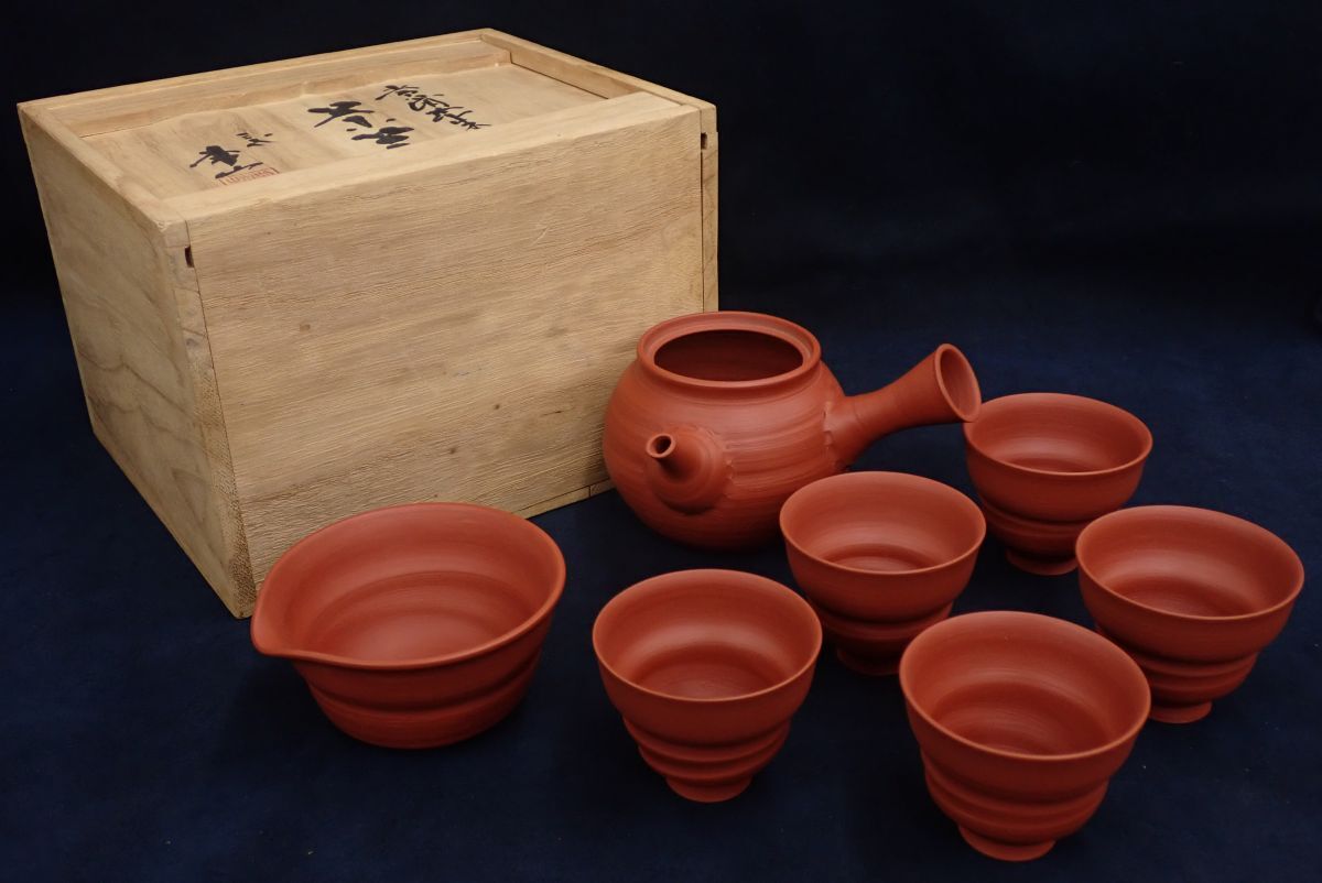【茶器セット10】三代山田常山 常滑焼 茶器 □常滑焼 三代山田常山 朱泥 茶器セット□/急須蓋無し/消費税0円