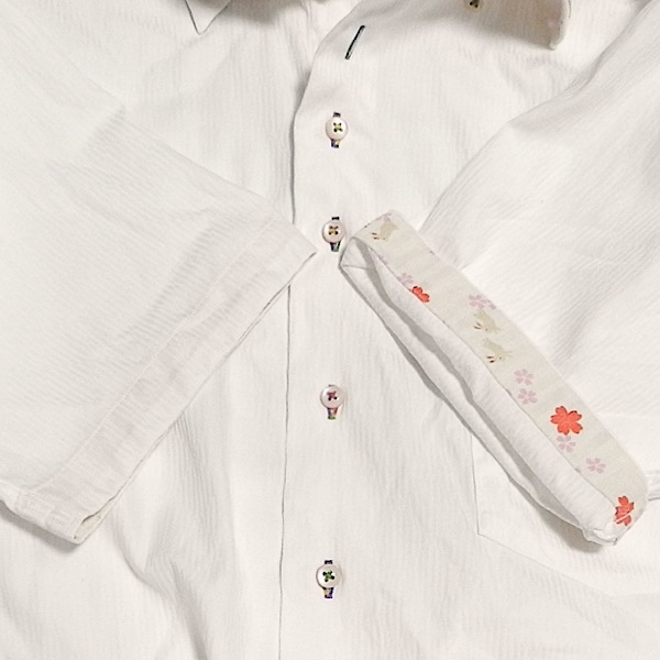 LOUIS&CLERK ルイス&クラーク ボタンダウン 半袖シャツ ドレスシャツ デザインシャツ 白 ストライプ うさぎ柄 花柄 大きめ XL 美品_画像6