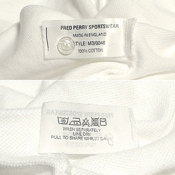 FRED PERRY Fred Perry 80's Англия производства Британия производства Old Vintage старый бирка короткий рукав Logo рубашка-поло белый / темно-синий 42 / M