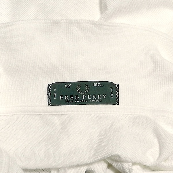FRED PERRY Fred Perry 80's Англия производства Британия производства Old Vintage старый бирка короткий рукав Logo рубашка-поло белый / темно-синий 42 / M
