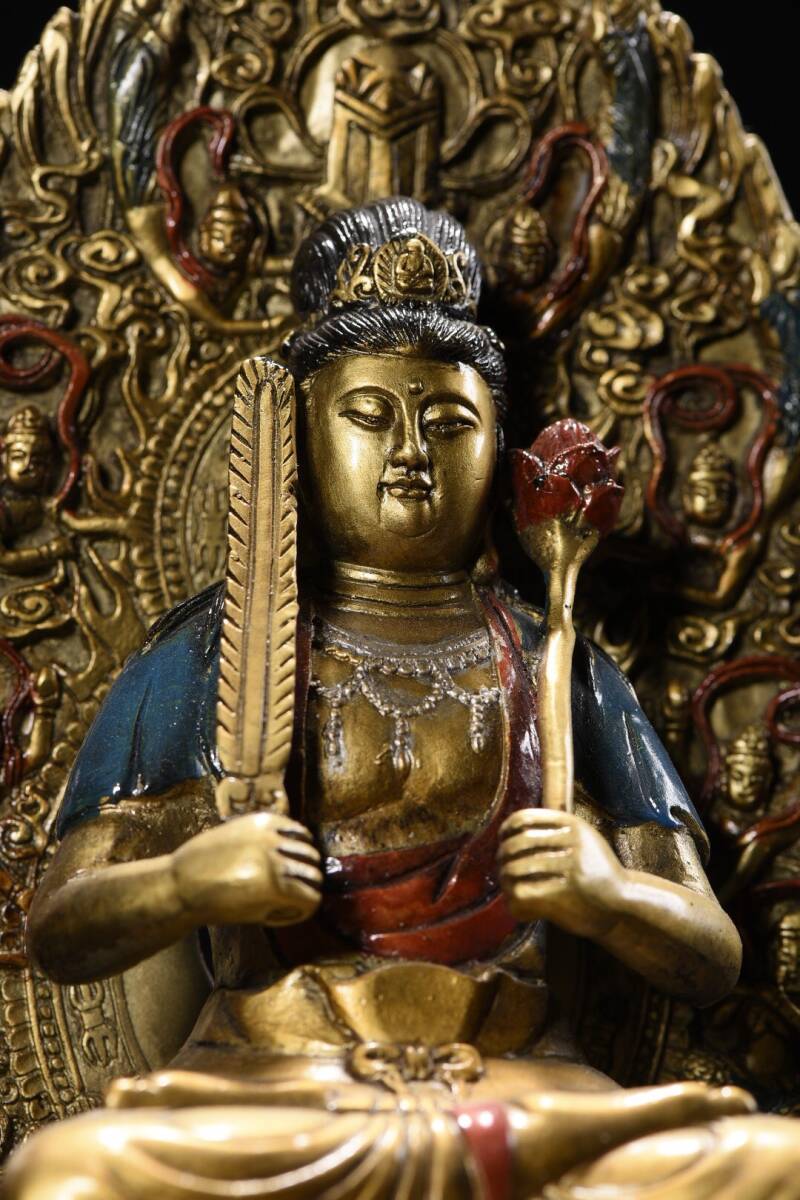 館蔵珍品 銅製 金鍍 彩繪 大勢至菩薩像 仏像 宗教 仏教古美術