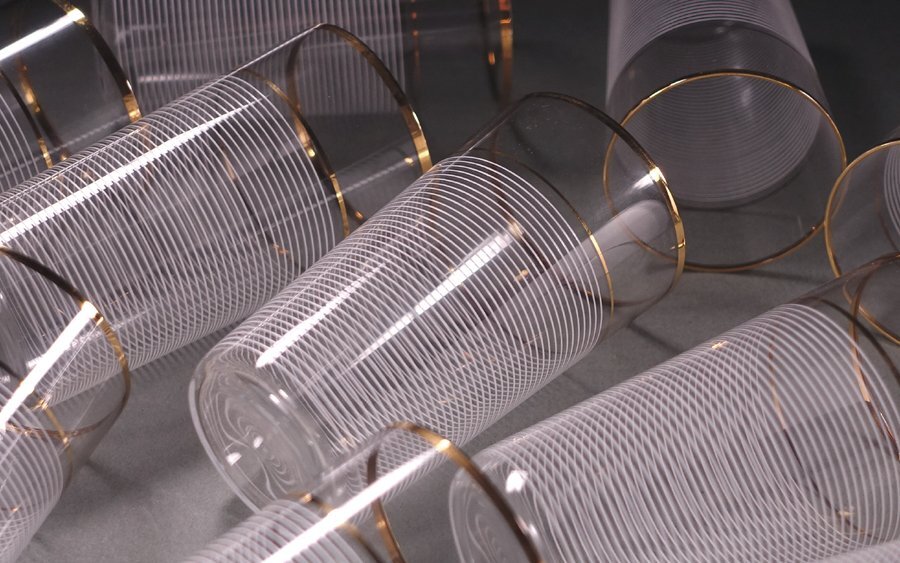 ∇花∇洒脱な茶道具 春海好 金彩千筋文グラス十客 古バカラ手の華麗な逸品