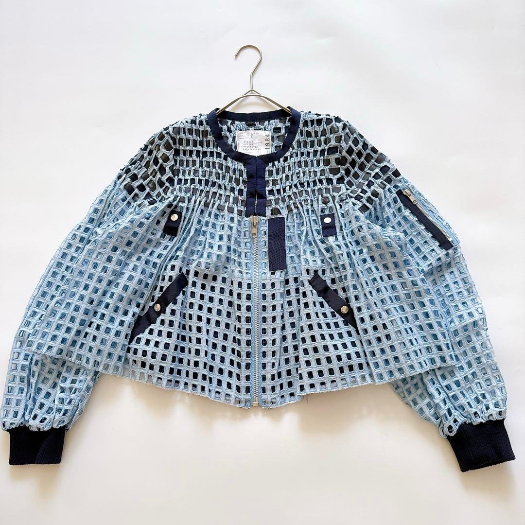 Sacai☆関税込☆パッド入り フロントジップ シェルブルゾン sacai サカイ レース ジップアップ ジャケット 14-01984 ブルー