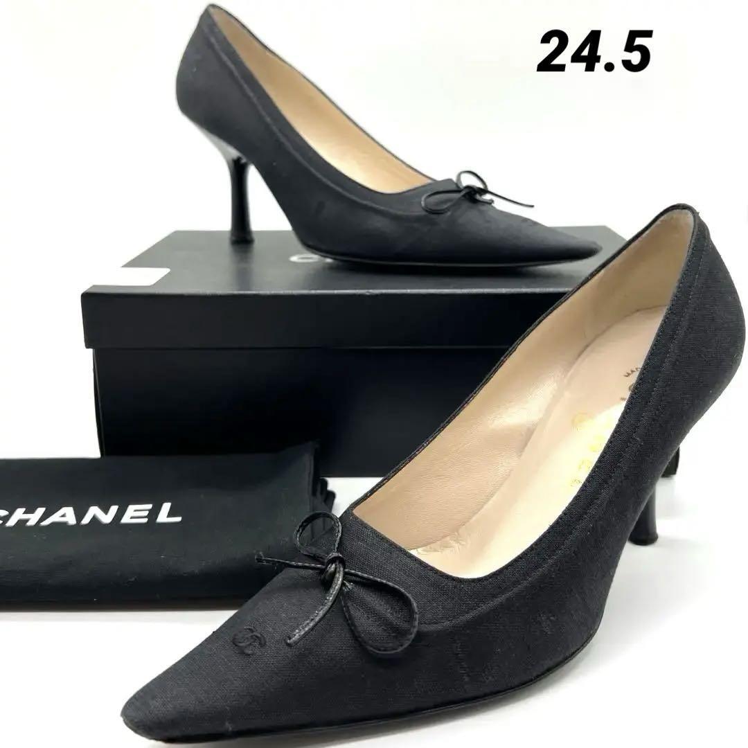 【CHANEL】パンプス ココマーク ビジューリボン ヒール10.5cm 良品 CHANEL シャネル ハイヒールパンプス ココマーク リボン