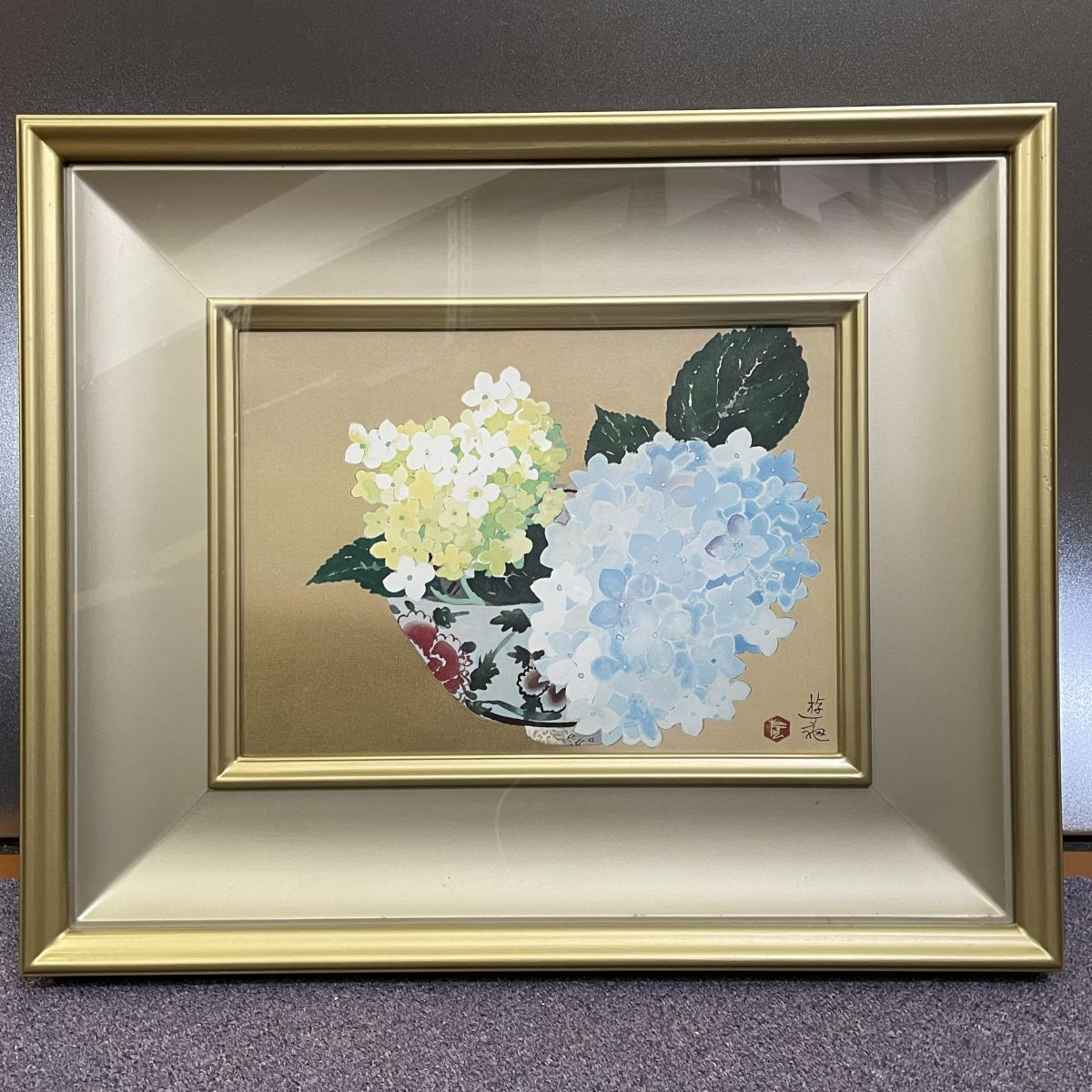 小倉遊亀 「花菖蒲」 木版画 刷り込みサイン・作品証明シール有り 小倉遊亀 「花菖蒲」 木版画 刷り込みサイン・作品証明シール