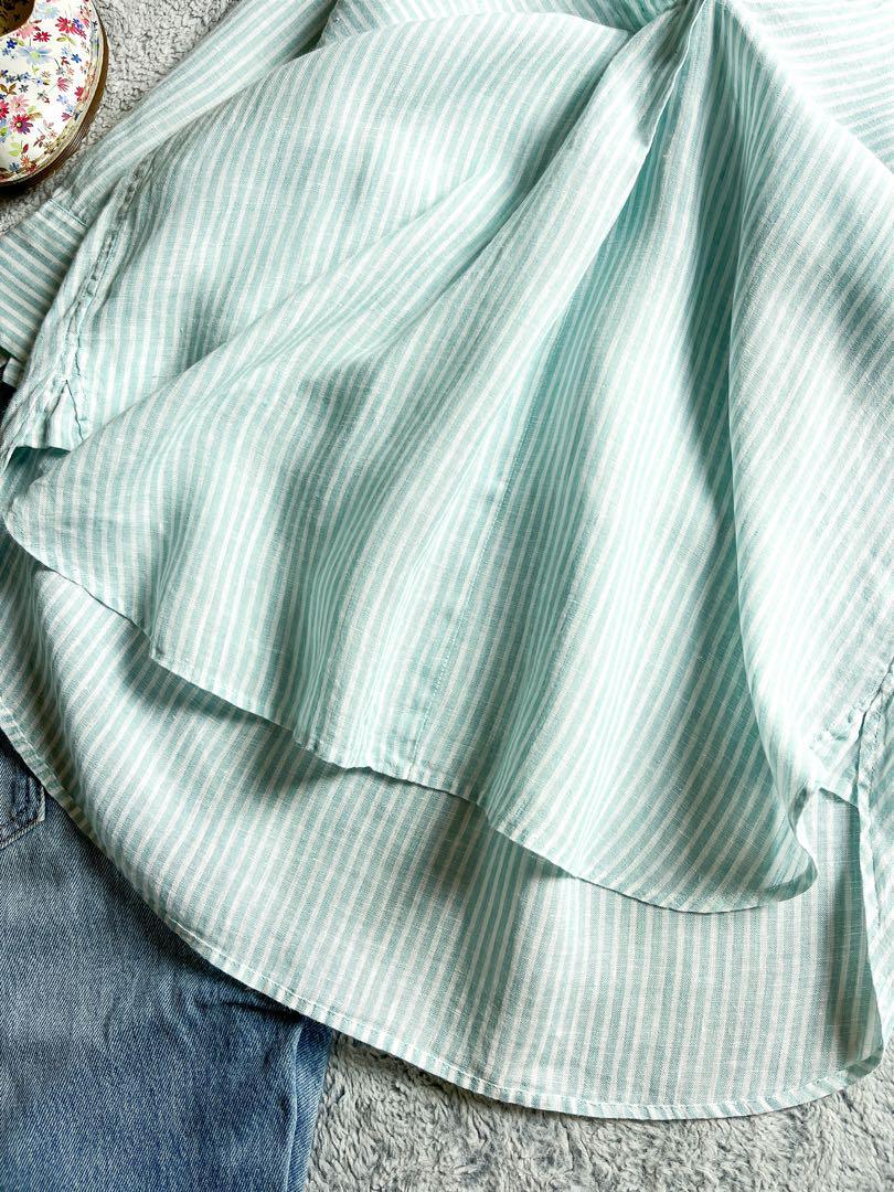 【23区】LIBECOストライプ柄スキッパーリネンシャツ 七分丈 ミントグリーン_画像7